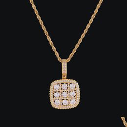 Pendant Necklaces Shiny Solitaire Square Military Army Cluster Necklace Chain Gold Sier Cubic Zirconia Men Hip Hop Jewellery For Gift Dr Dhjng