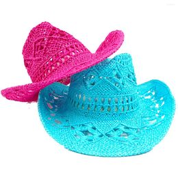 Berets Lake Blue Cowboy Hat Fashion Hollow Out Summer Travel Beach Men And Women Solid Colour Western Chapeau Homme