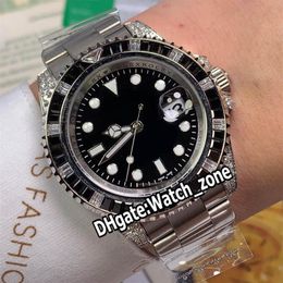 New 40mm Date Sub 116610LN-97200 116610 Black Dial Automatic Mens Watch Black Diamond Bezel Sapphire Stainless Steel Bracelet Watc244r