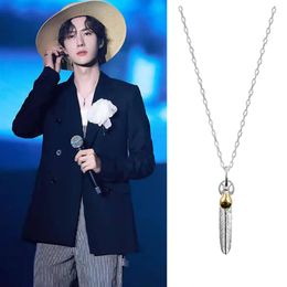 Yibo Fashion Feather Pendant Necklace 925 Silver CHEN QING LING THE UNTAMED Lan WangJi Elegant Necklace Fan Collection Gift221e