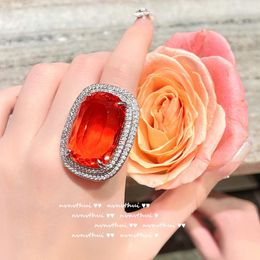 Cluster Rings Women Big 12 Gemstone Zirconia Wedding Luxury Sterling 925 Silver Brilliant Modern Fashion Engagement Party Jewellery