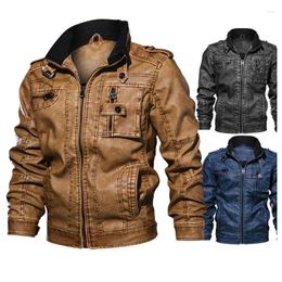 Men's Fur 2023 PU Leather Large Size Autumn And Winter Casual Heavy Washed Jacket Stand Collar Motorcycle Clothing