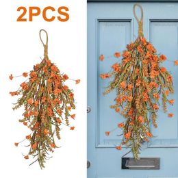 Decorative Flowers 2PCS Artificial Wreath Thanksgiving Day Handmade Simulated Grain Ears Light Weight Warm Atmosphere For Door Window