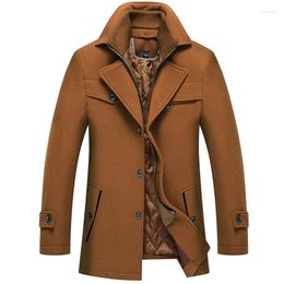 Men's Wool Men Winter Warm Trench Coat Business Office Pea Windbreaker For Man Cashmere Jacket Blends Removable Collar