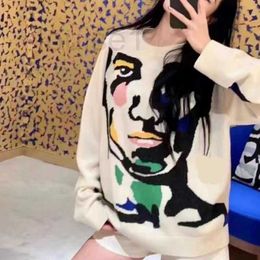 Women's Knits & Tees designer Character cartoon pattern round neck jacquard sweater trend warm jacket Versatile wool knit 3KHM 7H7O