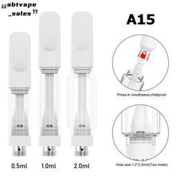 Shenzhen E Zigarette A15 Full Ceramic Carts Bulb Pyrex Fat Glass Cartridge 0.5ml 1.0ml 2.0ml Vape Atomizer 510 Batteries Compatible 10.5mm Diameter Wholesale Factory