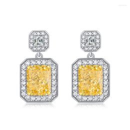 Stud Earrings 2023 Yellow Zircon Cushion Shape Crushed Cutting High Carbon Diamond - Perfect Gift For Women