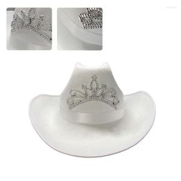 Berets White Cowgirl Hats Cow Girl Hat With Rhinestones Crown Tiara Adjustable String