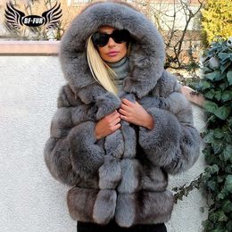 Womens Fur Faux Grey Natural Coat With Hood Thick Warm Genuine Blue Jackets Woman Winter Outwear Luxury Coats 230925