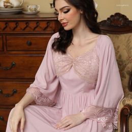 Women's Sleepwear Muslin Loose Cotton Night Dress Women Sweet Pink Purple Long Sleeve Victorian Vintage Nightgowns Princess Nightwear