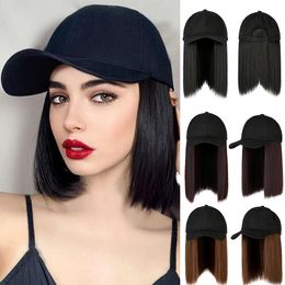 Wig Caps Shangzi Short Straight Baseball Wig Synthetic Natural Bob Wig Black Hat Wigs Cap with Hair Connect Baseball Cap Adjustable 230925