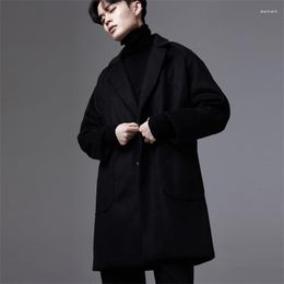 Men's Wool Woolen Coat Loose Raglan Sleeves Drop Shoulders Black Classic