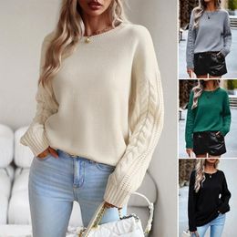 Women's Sweaters 1PC Womens Cable Knit Crewneck Sweater Casual Thick Long Sleeve Tops Pullover Solid Color Warm