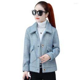 Women's Wool Plaid Mink Velvet Jacket Women 2023 Korean Wild Blend Coat Spring Autumn Ladies Loose Short Woollen Outwear W17