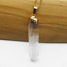 Pendant Necklaces Natural Stone White Crystal Post Plated Gold Necklace Stainless Steel Chain Reiki Charm Jewelry Accessories Wholesale1Pc