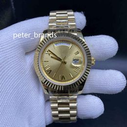 High quality Automatic Mechanical Mens Watch Watches 40MM gold Dial With Fixed Fluted Bezel and Gold Stainless Steel Bracelet 274l