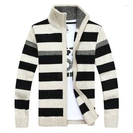 Men's Sweaters Sweater Velvet Coat Autumn Winter Striped Knitted Cardigan Male Casual Thicken Warm Fleece With Ziper