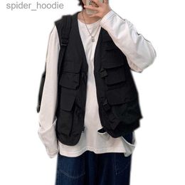 Men's Down Parkas 2022 Mens Fashion Tooling Vest Men Streetwear Cargo Vest Hip Hop Sleeveless Jacket Gilet Military Multi-Pocket Outdoors Jacket L230926