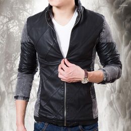 Men's Fur Autumn 2023 And Men Winter Fashion Mixed Leather Jacket High-quality Long Sleeve Business Affairs Hit Colour Coat