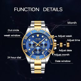 2021 TEVISE Fashion Automatic Mens Watches Stainless Steel Men Mechanical Mristwatch Date Week Display Male Clock with box220S