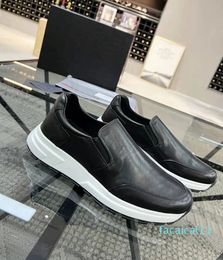 Top Brand Casual-stylish Sneakers Shoes Black Genuine Leather Men Knit Fabric Runner Slip-on Comfort Trainers Man Sports Outdoor Walking