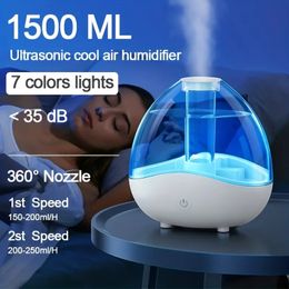 1pc 1.5L Large Capacity Transparent Water Tank 360 Degree Spray Nozzle Portable Cool Mist Usb 7 Colour Night Light Ultrasonic H2o Air Humidifier