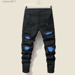 Men's Jeans 2022 Men's Jeans Cool Ripped Skinny Trousers Stretch Slim Denim Pants Large Size Hip Hop Black Blue Casual Jogging Jeans for Men L230926