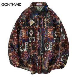 Men's Jackets Men Vintage Long Sleeve Shirts Y2K Hip Hop Retro Geometry Pattern Button Up Thick Shirt Jacket Coats Fashion Casual Jackets Top 230926