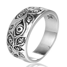 Men's Vintage Stainless Steel Engraved Eye of God Ring Silver Tone318e