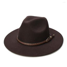 Berets LUCKYLIANJI Retro Kid Child Vintage Wool Wide Brim Cap Fedora Panama Jazz Bowler Hat Brown Knit Leather Band (54cm/Adjust)