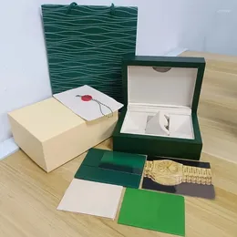 Watch Boxes Original Correct Matching Papers Security Card Gift Bag Top Green Wood Box For Booklets Watches Free Print Custom