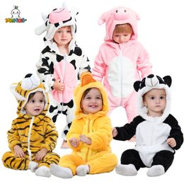 Rompers MICHLEY Halloween Baby Rompers Winter Costume Flannel Hooded Bodysuits Pajamas Clothes Animal Overall Jumpsuit For Girls Boys 230925