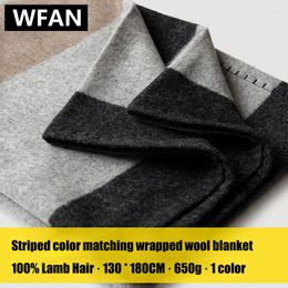 Blankets Black Grey Chequered Striped Colour Matching Edge Wrapped Wool Cashmere Blanket For Winter Warmth Thick Cover Aircraft