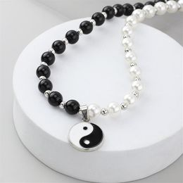 Necklaces For Women Tide Hip-hop Personality And White Pearl Pendant Yin Yang Tai Chi Bagua Necklace Chain Chokers211x