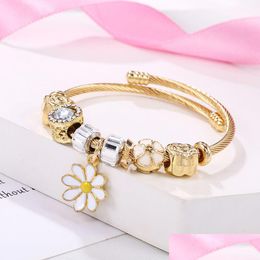 Charm Bracelets Gold Colour Adjustable Sunflower Cuff Bangle Bracelet For Women Fine Jewellery 2022 New Drop Delivery Dhj19