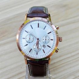 Fashion Brand Men's Leather Strap Watch Popular Date Calendar Quartz 3 Dials Decoration Business Men WristWatch2652