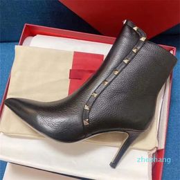 2023-Womens High Heels 80mm Short boots Winter pointed Real Leather Pumps Paris Boots