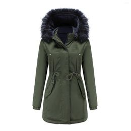 Women's Trench Coats VOLALO Cotton Jacket Reversible Detachable Faux Fur Collar And Hood Padded Parka Coat For Women Winter