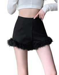 Female autumn ostrich hair high waist tight top bottoming desinger shorts SMLXL
