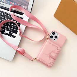 Light Luxury Phone Case Classic Pattern Embossed Apple Series 15 To 11 14plus Cellphone Cases Card Pocket Bag Handbag With Strap Cover