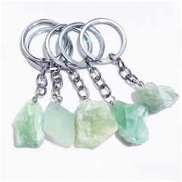 Keychains Lanyards Natural Mineral Stone Pendant Keychain Green Fluorite Crystal Key Rings Wholesale Drop Delivery Fashion Accessories Dhmlj