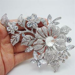 Whole - Vintage Style Flower Leaf Bridesmaid Brooch Pin Rhinestone Crystal Wedding For Woman275g