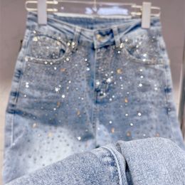 Moda Novo Jeans São Jeans de Alta qualidade Elastic Starry Sky Diamond Baggy Mulheres confortáveis calças de jeans retas de jeans Spring Spring de Mujer Purple