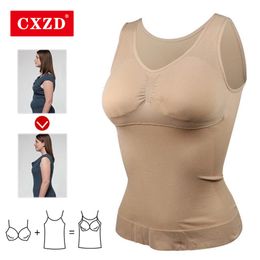 Waist Tummy Shaper CXZD Women Shapewear Padded Tummy Control Tank Top Slimming Camisole Removable Body Shaping Compression Vest Corset 230925