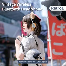 Retro 1 Vintage Head-mounted Wireless Bluetooth Headphones with Mic Fashion Wear Music Headset as the Best Gift for Girlfriends Sports Fashion Photo Props