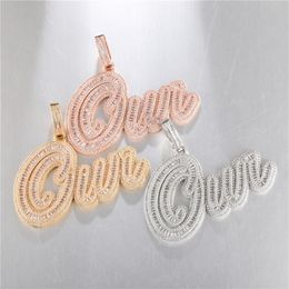 New Fashion DIY Custom Name Letter Pendant Necklace Gold Silver Color Bling Iced Out CZ Stone Cursive Letters Pendant Necklace wit243L