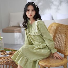 Women's Sleepwear Princess Nightwear Spring Autumn Vintage Pure Cotton Night Dress Women Ruffles Full Sleeve Nightdress Long Nightgown