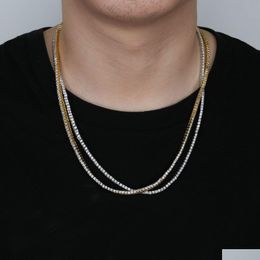 Chains Whosale M 16-24Inches Iced Out Bling Zircon 1 Row Tennis Chain Necklace Men Hip Hop Jewellery Gold Sier Charms Drop Delivery Neck Dhnj6