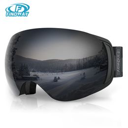 Outdoor Eyewear Findway Aldult Ski Goggles 100% UV 400 ProtectionInterchangeable Lens Anti Fog Over Glasses Snowboard for Women Men 230926