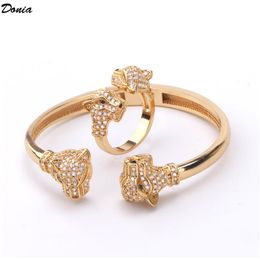 Donia jewelry luxury bangle European and American fashion exaggerated classic double panther head inlaid zircon bracelet set desig250J
